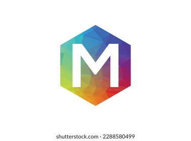 Farbiges Low-Poly-Logo und Logo-Design für den M-Buchstaben, Vektorgrafik
