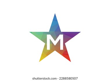 Colourful Low Poly and initial M letter logo design, Vector illustration
