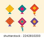 Colourful Makar Sankranti kites set on isolated background. Editable vector file. 