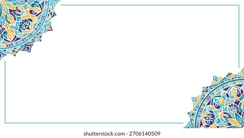 Bunte Mandala Grenze islamischen Hintergrund Banner. Arabische florale Hochzeit Einladung Kartendesign.  