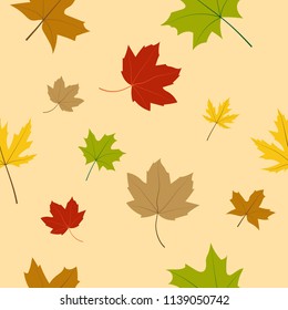 Colourful Maple Leaves Seamless Pattern.  Autumn and Fall Season Concept. Vector Illustration.