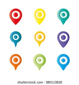 Colourful mapping pin icon, map pin, navigation pins. Vector Illustration.