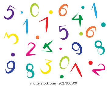 Colorida ilustración de números matemáticos sobre aislamiento de fondo blanco. patrón transparente de educación infantil 