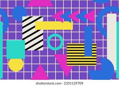 Antecedentes nostálgicos de estilo memphis coloridos o vectores de papel tapiz de patrón retro 80s 90s