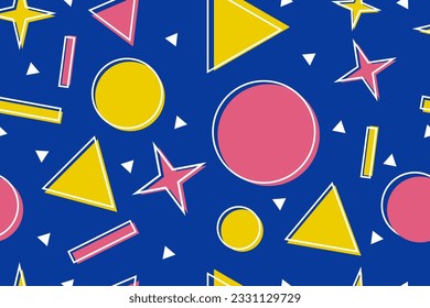 Colourful memphis style nostalgic background or retro 80s 90s seamless pattern wallpaper vector