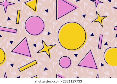 Antecedentes nostálgicos de estilo memphis coloridos o vectores de papel tapiz de patrón retro 80s 90s