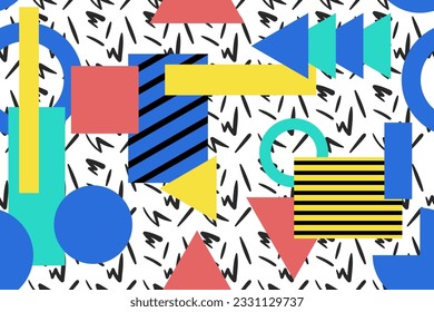Antecedentes nostálgicos de estilo memphis coloridos o vectores de papel tapiz de patrón retro 80s 90s