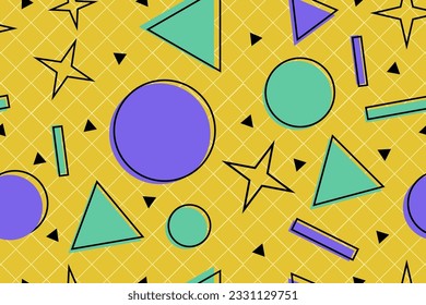 Colourful memphis style nostalgic background or retro 80s 90s seamless pattern wallpaper vector