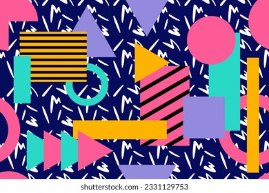 Antecedentes nostálgicos de estilo memphis coloridos o vectores de papel tapiz de patrón retro 80s 90s