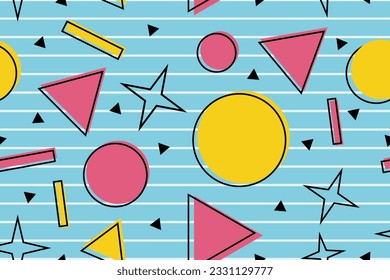 Colourful memphis style nostalgic background or retro 80s 90s seamless pattern wallpaper vector