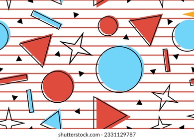 Colourful memphis style nostalgic background or retro 80s 90s seamless pattern wallpaper vector
