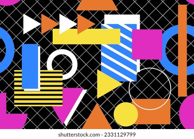 Colourful memphis style nostalgic background or retro 80s 90s seamless pattern wallpaper vector
