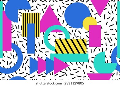 Antecedentes nostálgicos de estilo memphis coloridos o vectores de papel tapiz de patrón retro 80s 90s