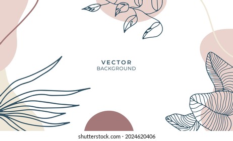 Colourful minimal summer background with flowers and tropical summer leaf. Luxury minimal style wallpaper with golden line art flower and botanical leaves, Organic shapes. Autumn sale banner vector