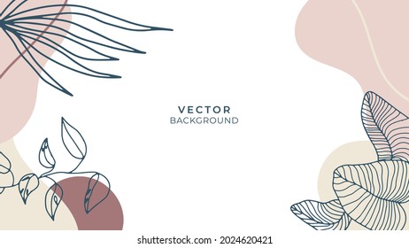 Colourful minimal summer background with flowers and tropical summer leaf. Luxury minimal style wallpaper with golden line art flower and botanical leaves, Organic shapes. Autumn sale banner vector