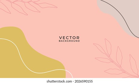 Colourful minimal summer background with flowers and tropical summer leaf. Luxury minimal style wallpaper with golden line art flower and botanical leaves, Organic shapes. Autumn sale banner vector