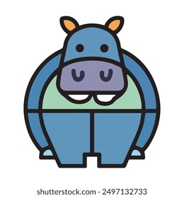 Colourful minimalist hippo logo vector featuring a cute and simple line art design perfect for icons, mascots, and branding. Ideal for creative projects, graphic design, and animal-themed artwork.