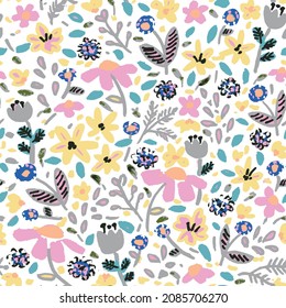 Colourful mixed floral vector seamless repeat pattern