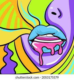 Colourful modern abstract woman face. Hand drawn vector illustration.