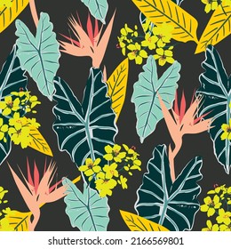 Colourful Modern tropical  Art Future Abstract and artistic palm jungle leaves Seamless pattern Vector ,Design for fashion , fabric, textile, wallpaper, cover, web , wrapping and all prints 