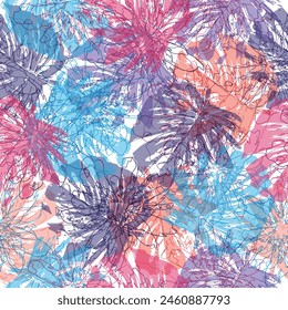 Colourful monstera leaves seamless pattern for fabric, stationery, wallpaper, print or beachwear. Vector art illustration in pastel colors
