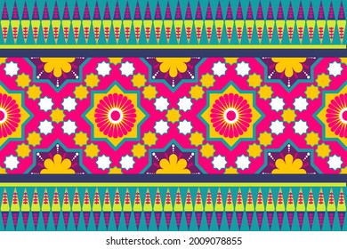 colourful Morocco ethnic motif seamless pattern with nature traditional background Design for carpet, wallpaper, clothing, wrapping, batik, fabric,Vector illustration embroidery style.