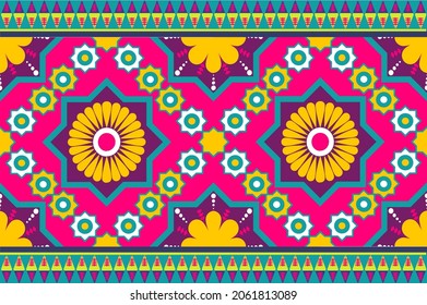 colourful Morocco and Indian ethnic motif seamless pattern with nature traditional background Design for carpet, wallpaper, clothing, wrapping, batik, fabric,Vector illustration embroidery style.