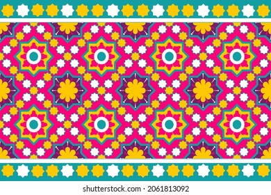 colourful Morocco and Indian ethnic motif seamless pattern with nature traditional background Design for carpet, wallpaper, clothing, wrapping, batik, fabric,Vector illustration embroidery style.