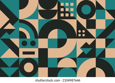 Colourful mosaic bauhaus background. Geometric elements with a warm vintage color palette in abstract background. Vector retro illustration easy to edit and customize