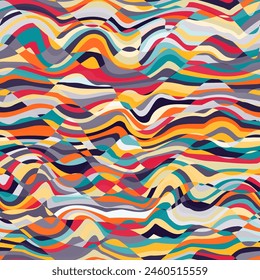 Colourful mosaic waves. Seamless pattern