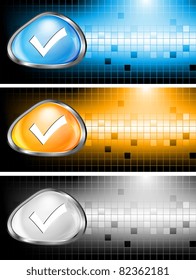 Pancartas coloridas de mosaiq con botón de verificación. Vector Eps 10