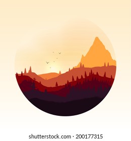 Colourful Mountain Landscape Applique - Vector Illustration