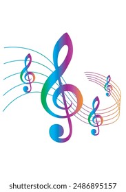 Colourful music note on a white background