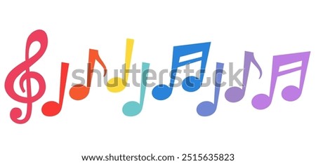 Colourful music note symbols of different color. Music notes icon set, notes symbol