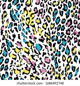 Colourful neon leopard seamless pattern