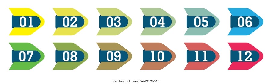 Colourful Number bullet points from one to twelve vector element set.