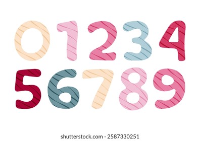 Colourful numbers from 0 to 9. Numbers for logos, badges, postcards, posters, prints, planner design, birthday. 