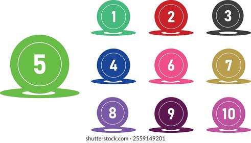 Colourful Numbers Bullet Point From 1 To 10 Round shape