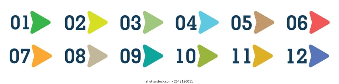 Colourful Numbers Bullet points from one to twelve vector set.