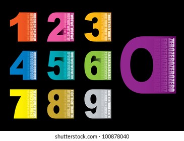Colourful numbers collection set icons with black background