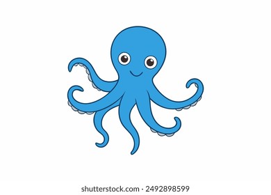 Colourful octopus vector with detailed tentacles, perfect for t-shirt designs, children’s books, and educational materials. Ideal for ocean and marine life themes.