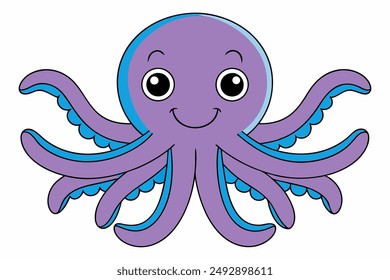 Colourful octopus vector with detailed tentacles, perfect for t-shirt designs, children’s books, and educational materials. Ideal for ocean and marine life themes.