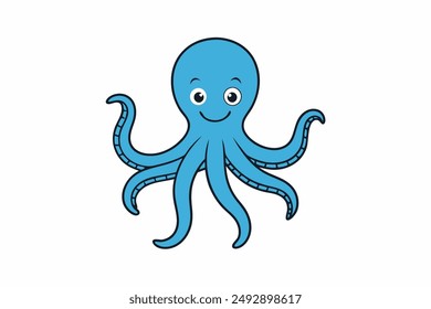 Colourful octopus vector with detailed tentacles, perfect for t-shirt designs, children’s books, and educational materials. Ideal for ocean and marine life themes.