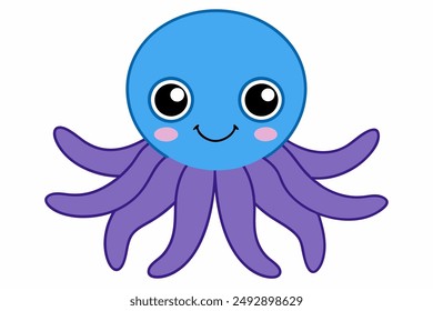 Colourful octopus vector with detailed tentacles, perfect for t-shirt designs, children’s books, and educational materials. Ideal for ocean and marine life themes.