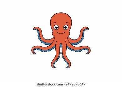 Colourful octopus vector with detailed tentacles, perfect for t-shirt designs, children’s books, and educational materials. Ideal for ocean and marine life themes.