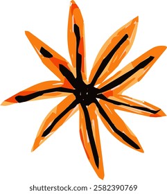 Colourful orange black flower. Hand drawn marker vector isolated sketch.