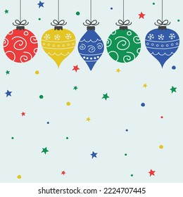 Colourful ornaments. Concept of Christmas card template. Vector illustration