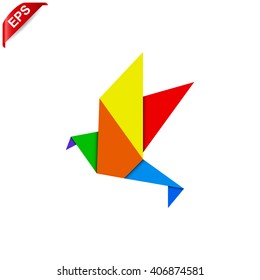 colourful paper origami bird, logo template element