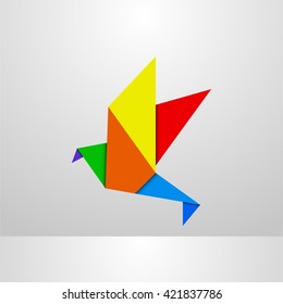 colourful paper origami bird, logo template element