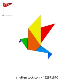 colourful paper origami bird, logo template element